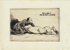 Exlibris Ex Acquaforte Max Dare 1891-1969 Nudo Femminile Inginocchiato Mann Atto