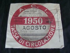 BOLLO ACI 1950 TASSA CIRCOLAZIONE MOTOCARROZZETTA VESPA SCOOTER MOTO EPOCA 