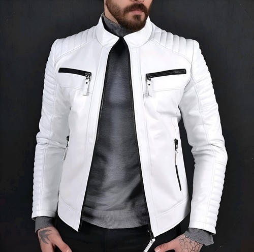 Giacca biker uomo pelle - , bianca