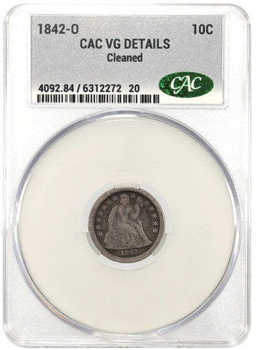 1842 seduto liberty dime cac - 1842,