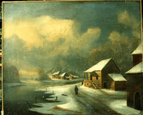 Notturno con neve - .olio, su