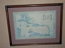 Mappa Indie Occidentali Litografia Xandra Fisher Anni 70 Caraibi Spiaggia Casa Decorazione Cornice