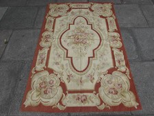 Vecchio design francese fatto a mano lana originale 6x4 crema ruggine Aubusson 183X118 cm