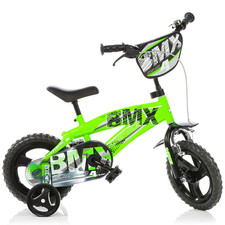 Bici BMX Bicicletta Bambino Dai 2 A 5 Anni Verde Con Rotelle Ruota 12"
