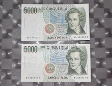 Lotto di 2 Banconote da 5000 Lire Bellini