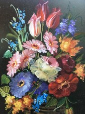 Quadro natura morta con fiori, ad olio su rame.