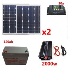 KIT FOTOVOLTAICO PER CASA BAITA CAMPER PANNELLO SOLARE 50WATT INVERTER BATTERIA 