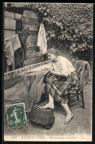 Donna con una rete pesca - una,