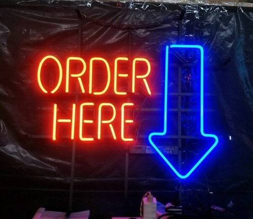Order here arrow - here, neon