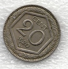  20 CENTS 1920 HEXAGON Vittorio Emanuele III RARE money lire coins ( 01 coin
