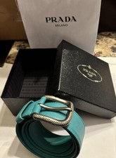 Cintura Prada Donna Pelle Saffiano Turchese Fibbia Acciao Opaco