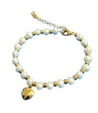 Bracciale Donna con perle e Sfere e cuore in acciaio inox oro + omaggio 18+5 CM.