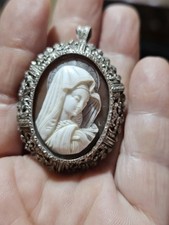 Spilla Ciondolo pendente antico cammeo Vergine Maria Madonna Argento 800