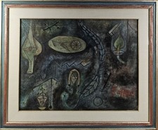 Quadro Dipinto E=mc² Olio Tela Firmato 1966 Astratto Moderno Italiano XX Secolo