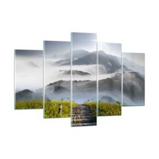 Quadro su Vetro 150x100cm Montagna nebbia paesaggio mattina Stampe Murale