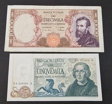 10000 DIECIMILA MICHELANGELO CINQUEMILA 5000 COLOMBO REPUBBLICA LIRE ITALIANE 