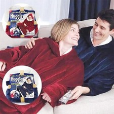 Coperta in pile con maniche tasca cappuccio morbida plaid casa pullover divano