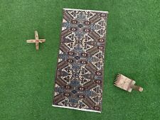 Mini tappeto 1x3, tappeto zerbino turco, piccolo tappeto Oushak, tappeto fatto a mano, tappeto bagno