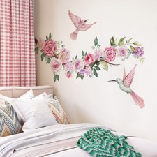 Adesivi Murali Floreali Decorazione Casa PVC Fiore Colibrì Per Soggiorno