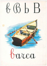 1955 ca ABBECEDARIO Alfabeto murale illustrato - B di Barca - 24x34 cm