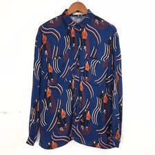 Camicia unica Dolores Promesas 12UK designer abbottonata blu multi anni 60 donna 38