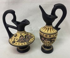 Coppia di vasi anfore artigianali in ceramica Grecia handmade 17/15 cm arredo