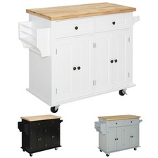 HOMCOM Carrello da Cucina con Cassetti Armadietti Portaspezie e 4 Ruote in Legno