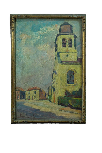 Antico quadro città chiesa - quadro,