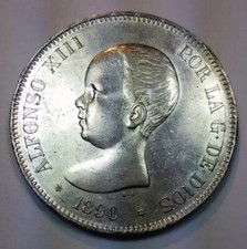 SPAGNA 5 PESETAS 1890 PG -M "