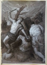 FLAGELLAZIONE GRANDE TAVOLA STILE ANTICO SU CARTA maestro '900 non firmata