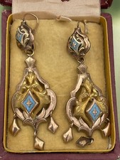 #ORECCHINI OLD originali earrings BORBONICI smalti ANTICHI GOLD ORO rosso 6/7KT