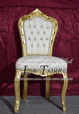 Poltrona Sedia Still Luigi XV Legno oro ecopelle avorio Swarovski AL1826