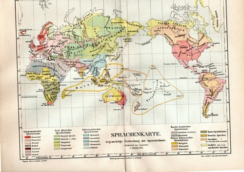 Antica mappa 1889 lingue nel - 1889,