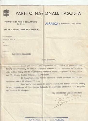1938 lettera airasca - 1938, partito