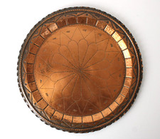 Piatto Vassoio in Rame Martellato 32.5cm Vintage Cesellato Geometrica Stella N2