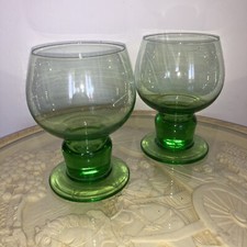 Coppia Di Bicchieri Calici In Vetro Verde Pesanti Grandi Per Vino Vintage Italia