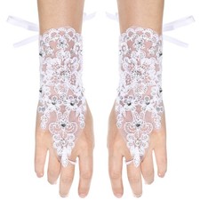  Guanti Della Ragazza Dei Fiori Bambina Senza Dita Pizzo Da Sposa