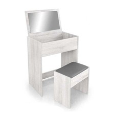 TOELETTA IN LEGNO CON SPECCHIO PIEGHEVOLE E SGABELLO 60X40X75 CM BIANCO