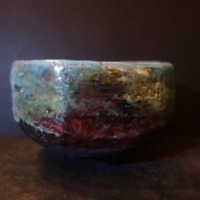Chawan a fuoco di legno Raku di prima classe della serie "Tempi notturni"