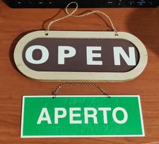 Coppia Cartelli Per La Porta Del Negozio: Open / Close - Aperto / Torno Subito