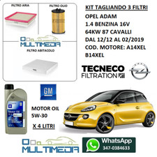 KIT TAGLIANDO FILTRI E OLIO ORIGINALE 5W30 OPEL ADAM 1.4 BENZINA 16V 64KW 87 CV