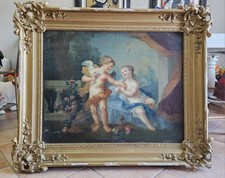 Quadro Olio Su Tela Con Cornice Antico Del '700 Cupido
