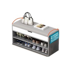 Scarpiera a 2 Livelli con Seduta Ribaltabile in Legno Panca Scarpiera da