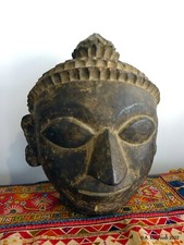 Maschera testa di Buddha Himalaya Nepal grande tagliata a mano pezzo unico legno artigianale