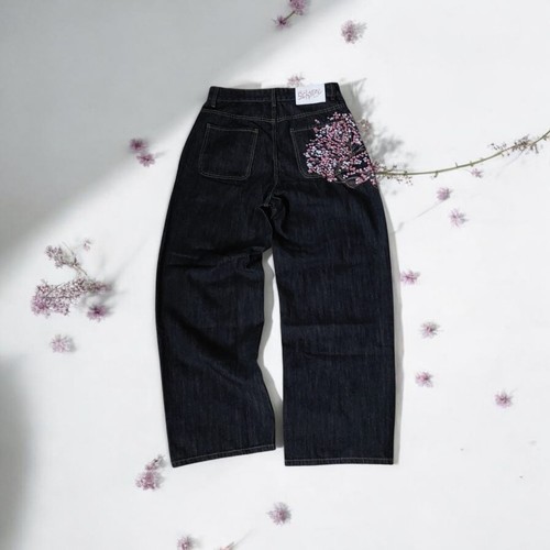 Jeans baggy vintage roses - vintage,