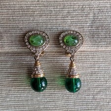 Papillon Orecchini Pendenti Vintage con Pietre Verdi e Strass