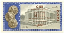 1000 LIRE CONSORZIO ITALIANO MANUFATTI CIM ROMA PALAZZO DI VETRO 1958 FDS