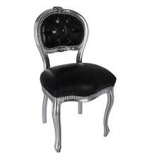 Sedia da musicista in legno foglia argento rivestimento eco-pelle nera con gemme