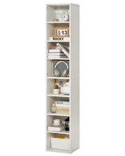 Uimoso Libreria sottile a 8 ripiani in legno, alta 180 cm, colore bianco