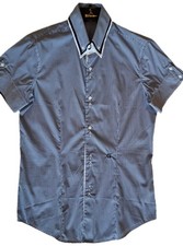 Nara camicie nuova camicia shirt gessata blu navy a maniche corte taglia M